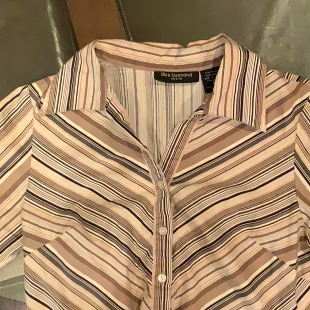 Women’s Beige Striped Formal Collared Shirt
